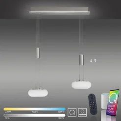 LED Hängelampe Glas in Stahl 2-flammig Fernbedienung