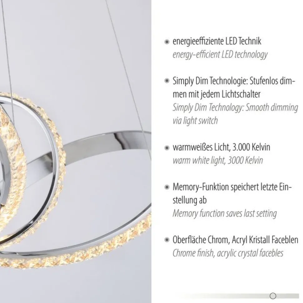 LED Hängelampe in Chrom dimmbar 39 W L:94 cm elegant