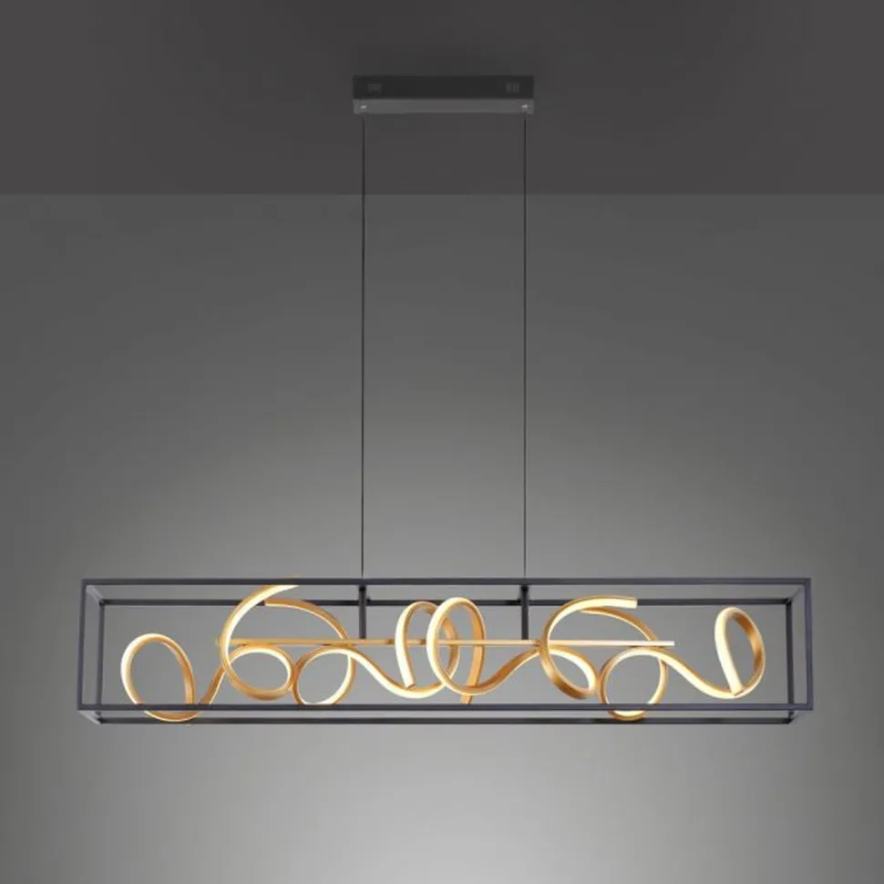 LED Hängelampe Schwarz Gold Metall L:110 cm dimmbar