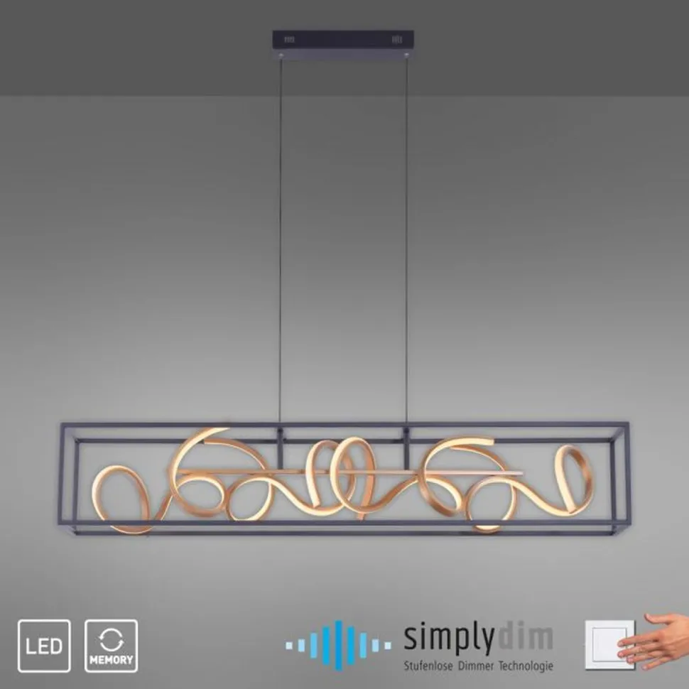 LED Hängelampe Schwarz Gold Metall L:110 cm dimmbar