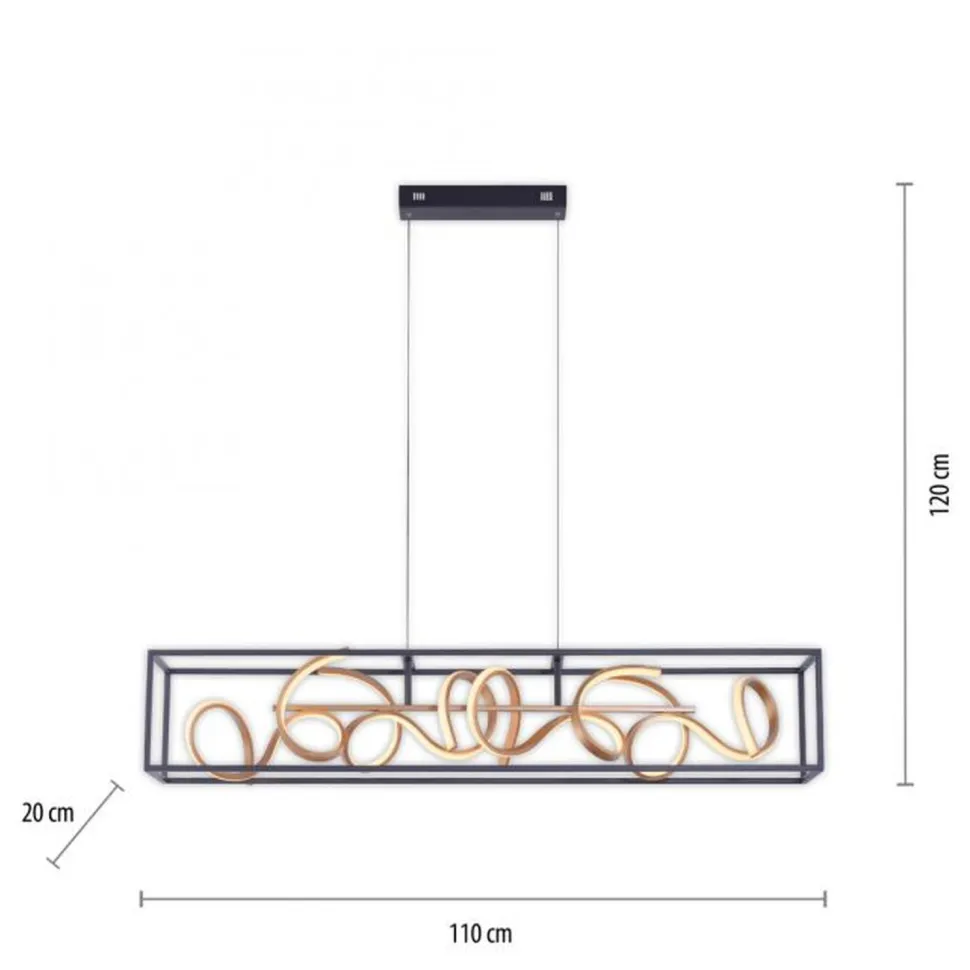 LED Hängelampe Schwarz Gold Metall L:110 cm dimmbar
