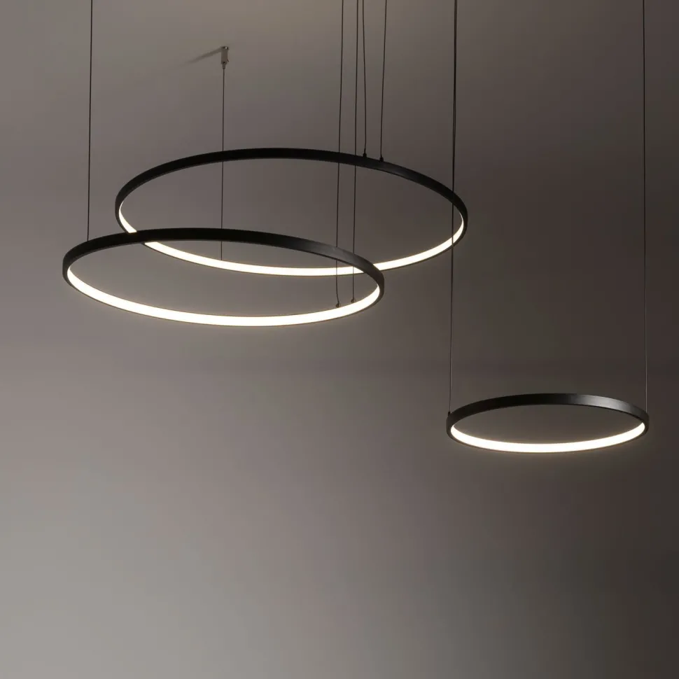 LED Hängelampe XXL 3000 K 1600 lm Schwarz Metall 3 Ringe