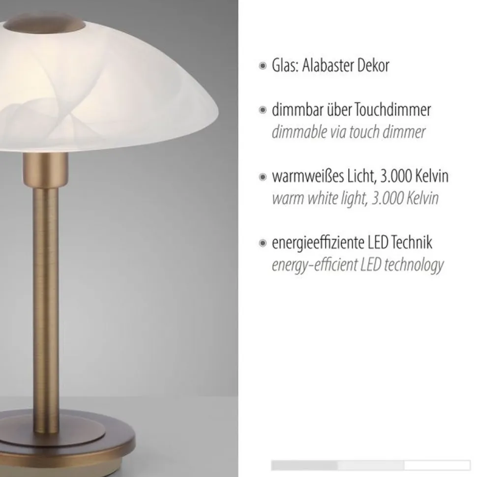 LED Nachttischleuchte dimmbar Touch Alabasterglas 28 cm