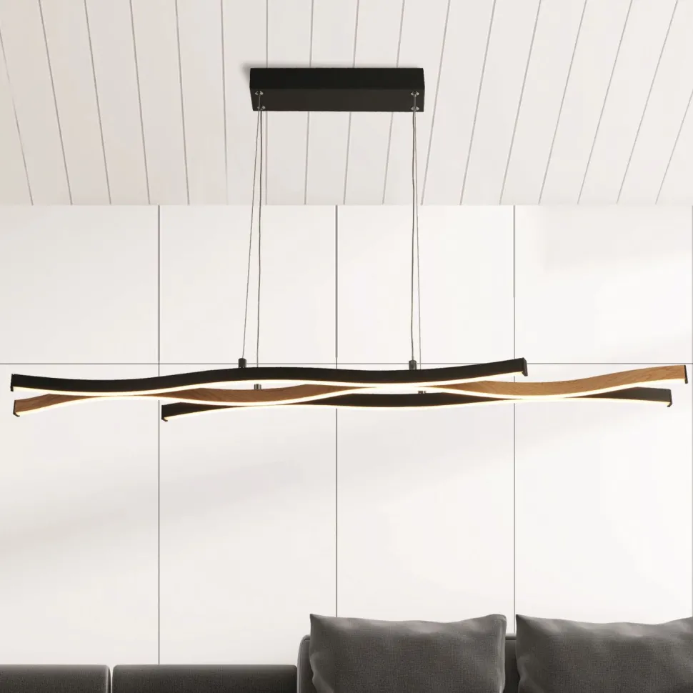 LED Pendelleuchte dimmbar Schwarz Metall 108 cm Wellen