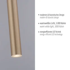 LED Pendelleuchte in Messing Metall Ø2,5 cm 4 W dimmbar