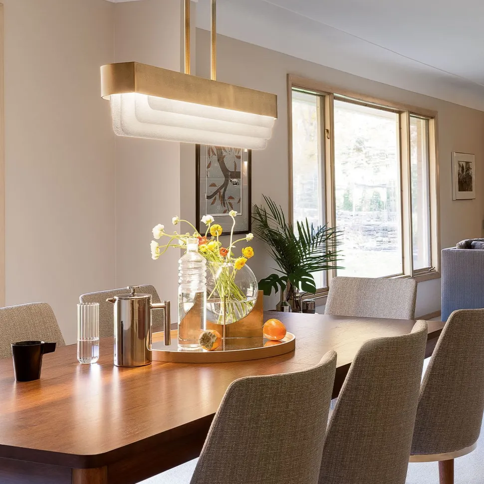 LED Pendelleuchte Metall Glas L: 92,5 cm in Messing