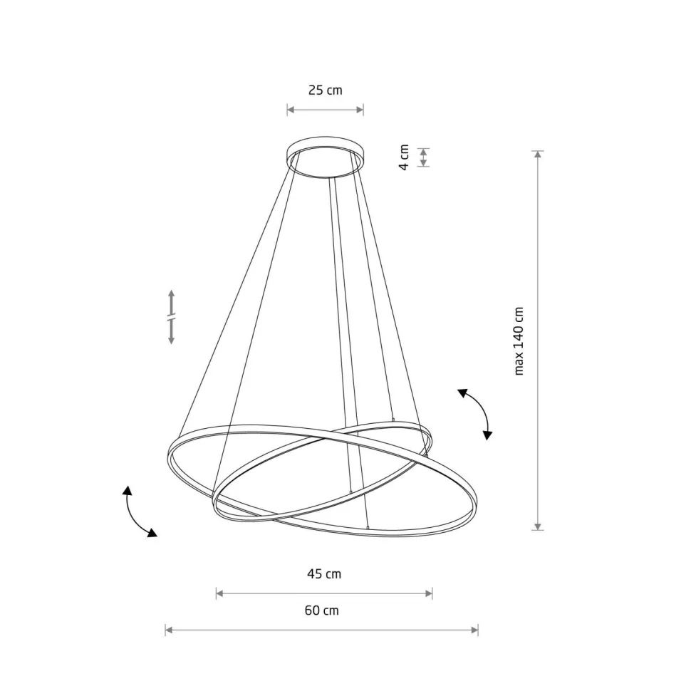 LED Pendelleuchte Schwarz 2 Ringe Metall verstellbar