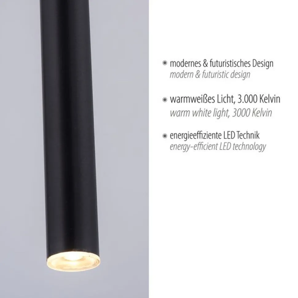 LED Pendelleuchte Schwarz Metall Ø2,5 cm rund dimmbar