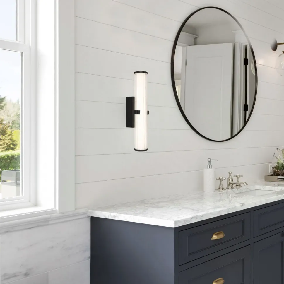 LED Spiegelleuchte IP44 Glas H: 43 cm Klar Schwarz 3000 K