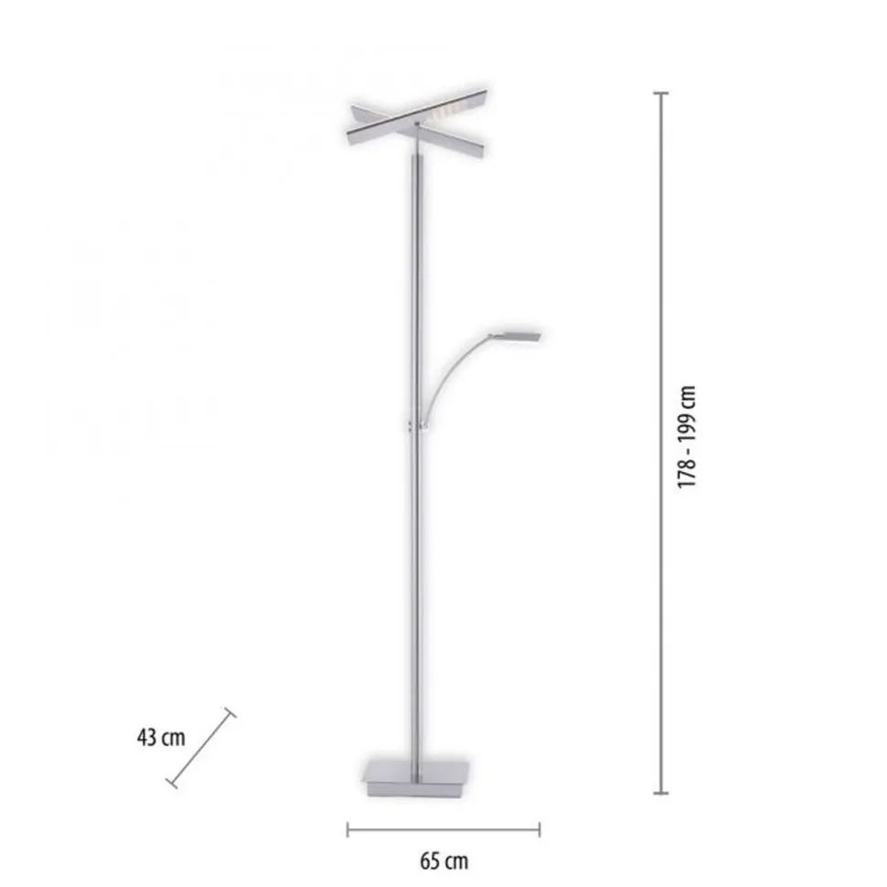 LED Stehlampe dimmbar Leselicht in Stahl Glas 199 cm