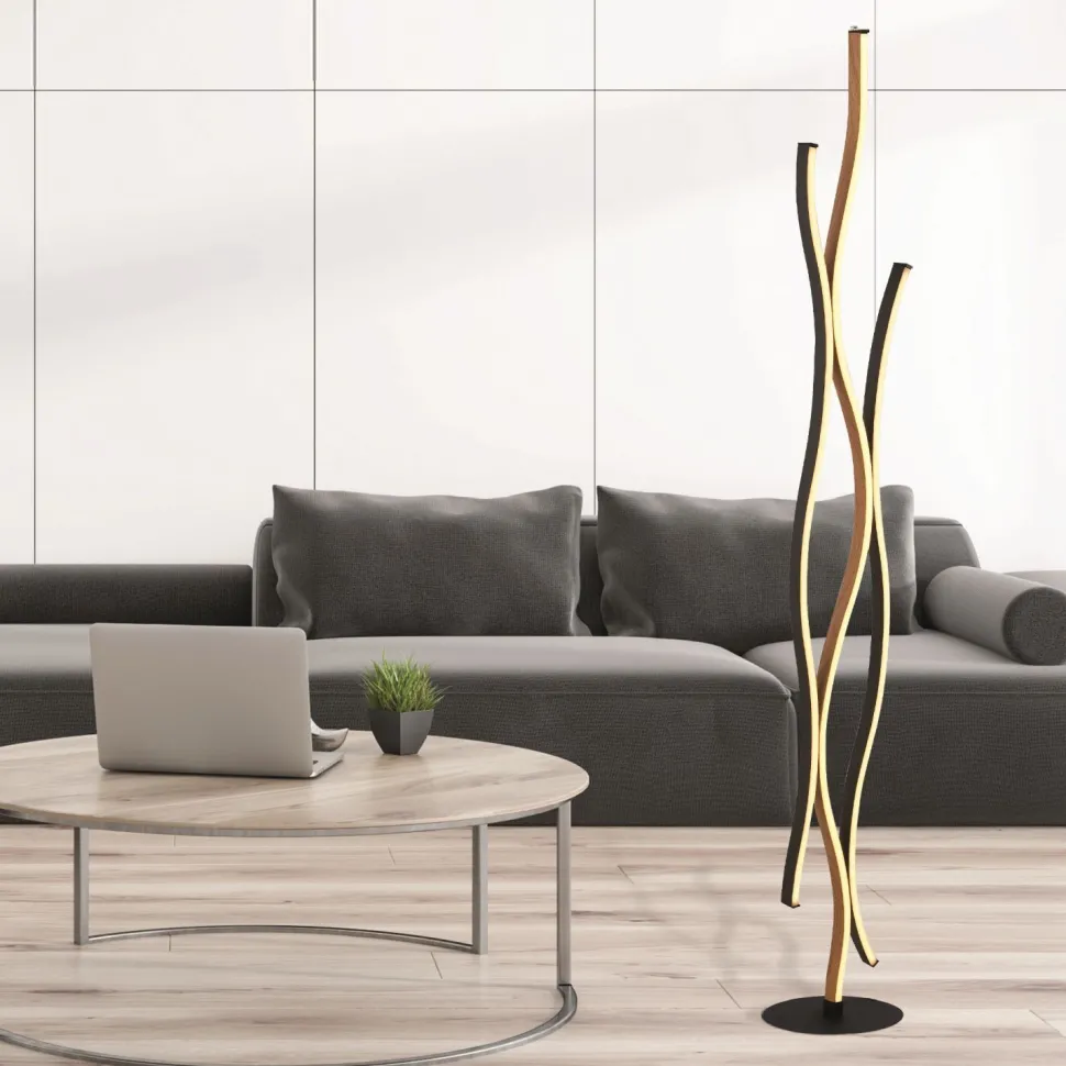 LED Stehleuchte dimmbar Wellen Schwarz Natur 138,5 cm