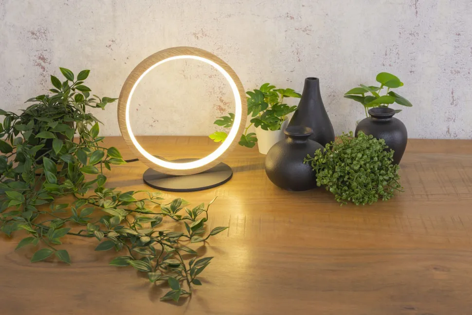 LED Tischlampe Holz 20,4 cm 3500 K 730 lm Natur Schwarz