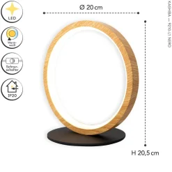 LED Tischlampe Holz 20,4 cm 3500 K 730 lm Natur Schwarz
