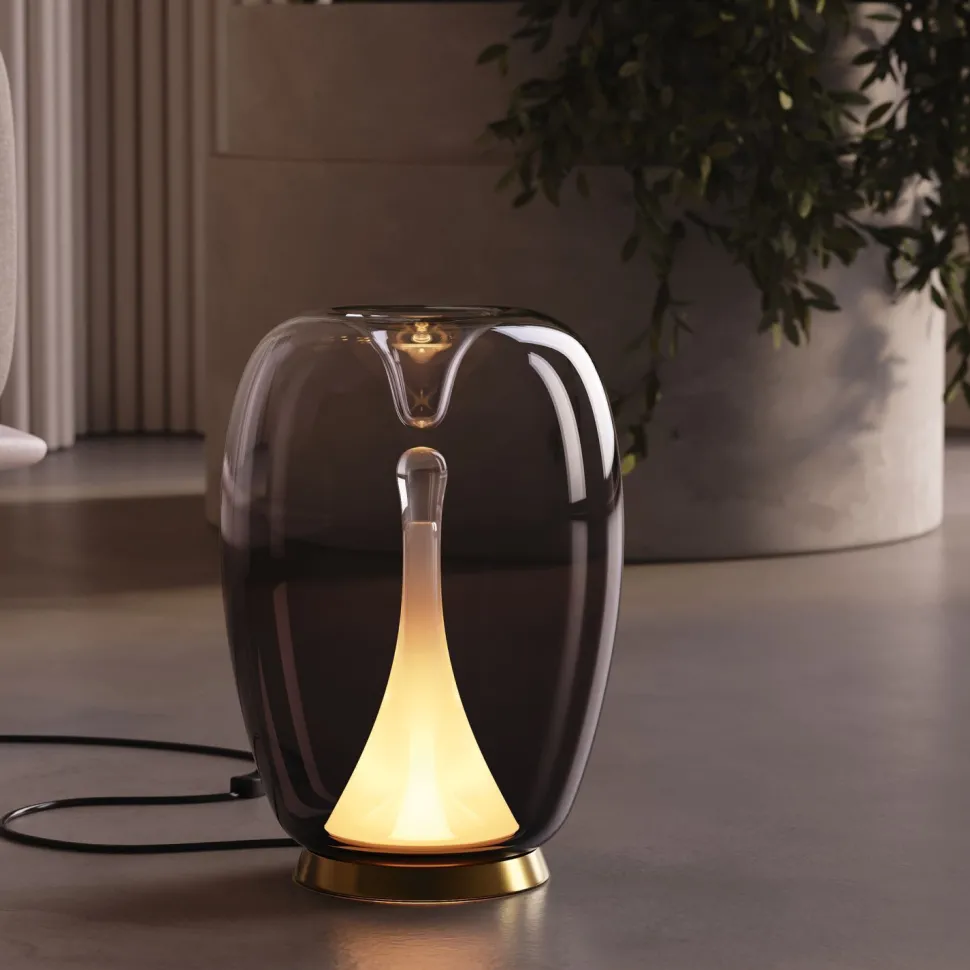 LED Tischleuchte Aluminium Rauchglas D: 20 cm 27,2 cm