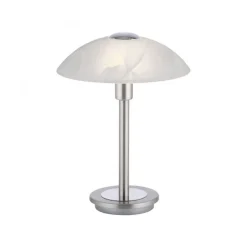 LED Tischleuchte dimmbar in Silber Alabasterglas 28 cm