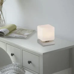 LED Tischleuchte Glas 16 cm 5 W 580 lm dimmbar in Stahl