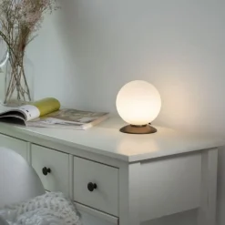 LED Tischleuchte in Altmessing Glaskugel 3 W dimmbar