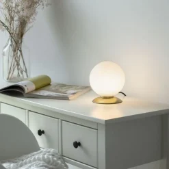 LED Tischleuchte in Messing Glasschirm 3000 K dimmbar