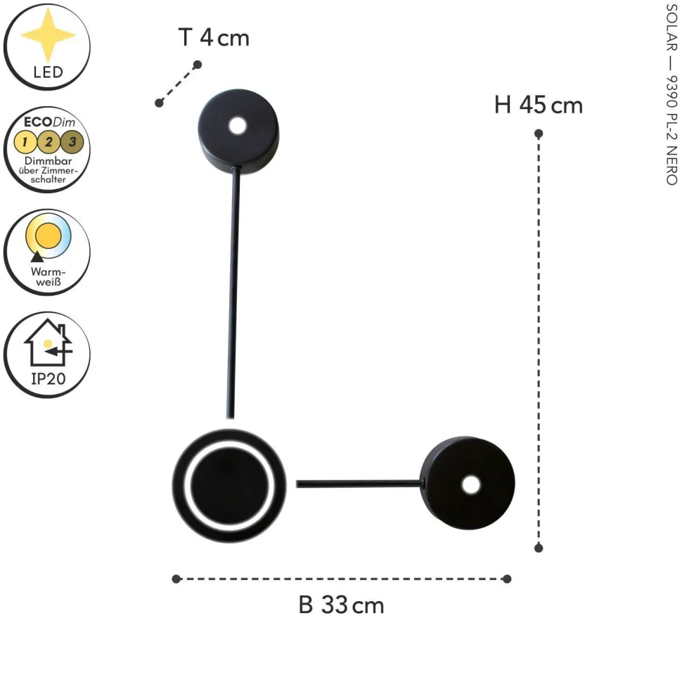 LED Wandlampe Aluminium dimmbar H:44 cm 3000 K Schwarz