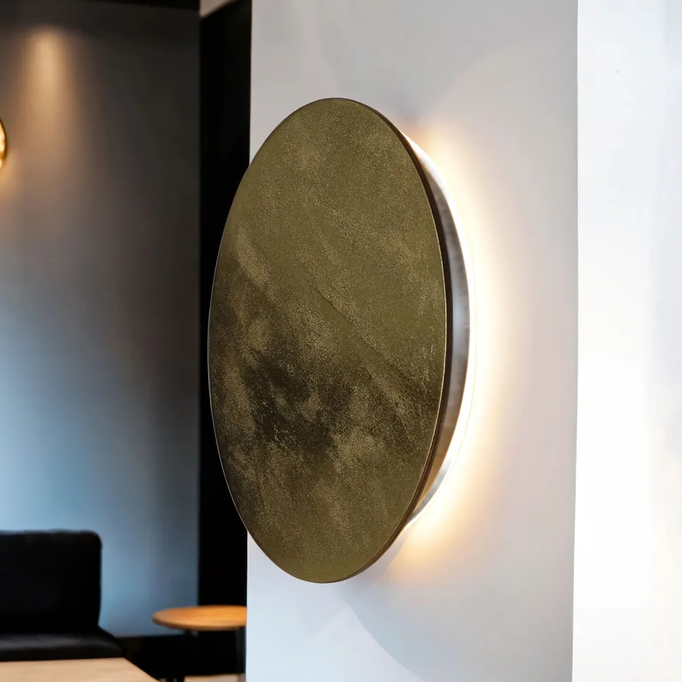 LED Wandlampe flach Ø 35 cm in Gold 3000 K 160 lm Holz