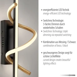 LED Wandlampe Metall dimmbar 3000 K Schwarz Messing