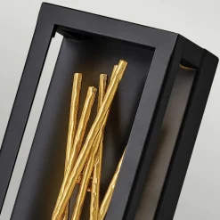 LED Wandlampe Metall H: 61 cm in Schwarz Gold eckig