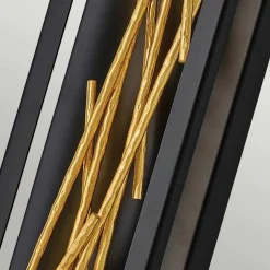 LED Wandlampe Metall H: 61 cm in Schwarz Gold eckig