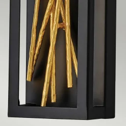 LED Wandlampe Metall H: 61 cm in Schwarz Gold eckig