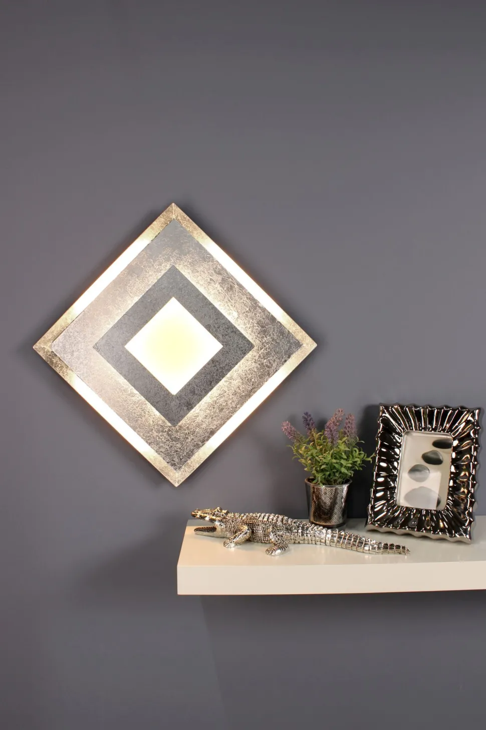 LED Wandlampe Metall Silber B:39 cm Wand Decke dimmbar