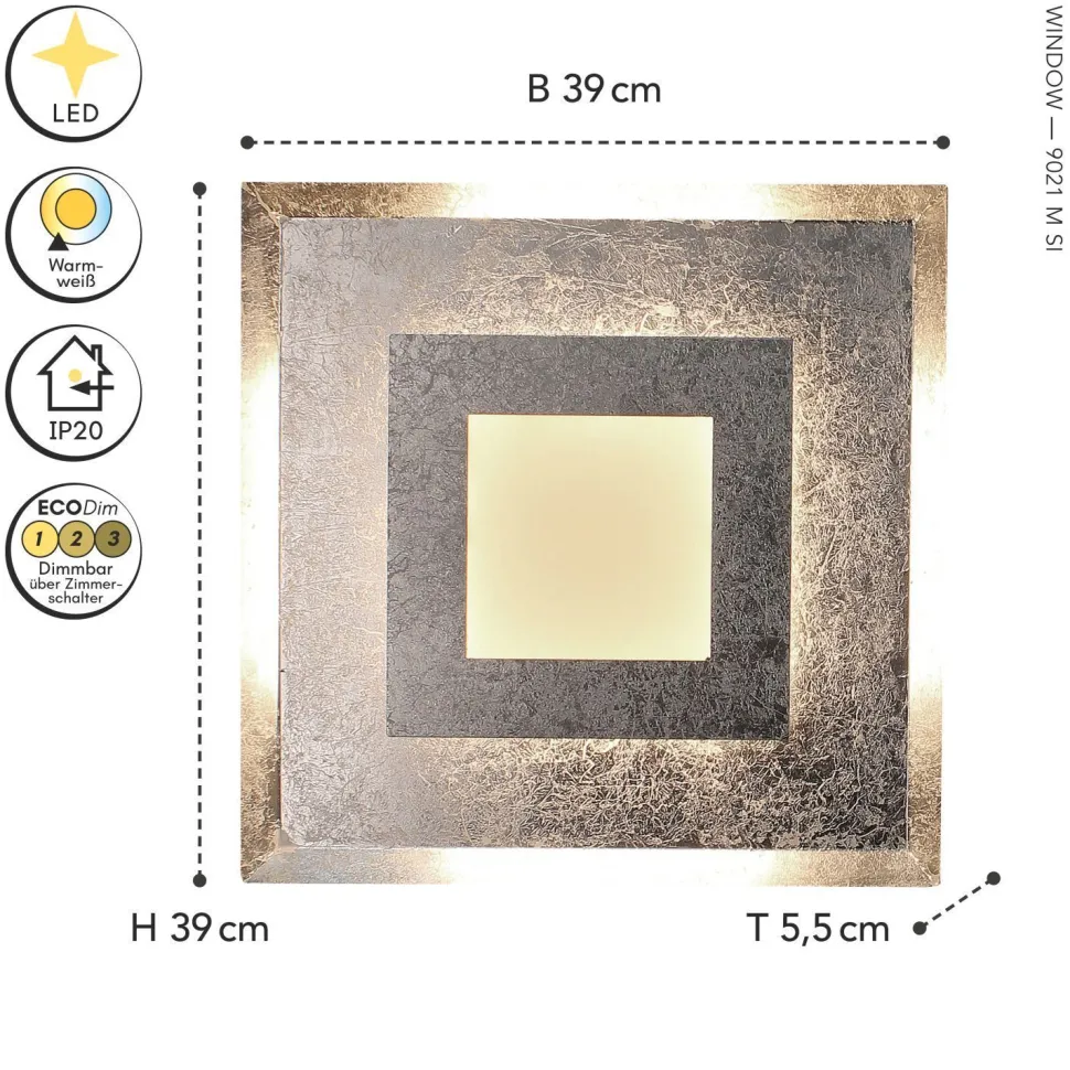 LED Wandlampe Metall Silber B:39 cm Wand Decke dimmbar