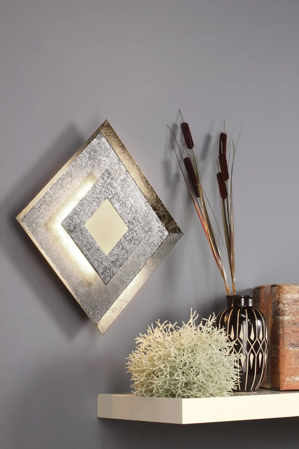 LED Wandlampe Metall Silber B:32 cm Wand Decke dimmbar