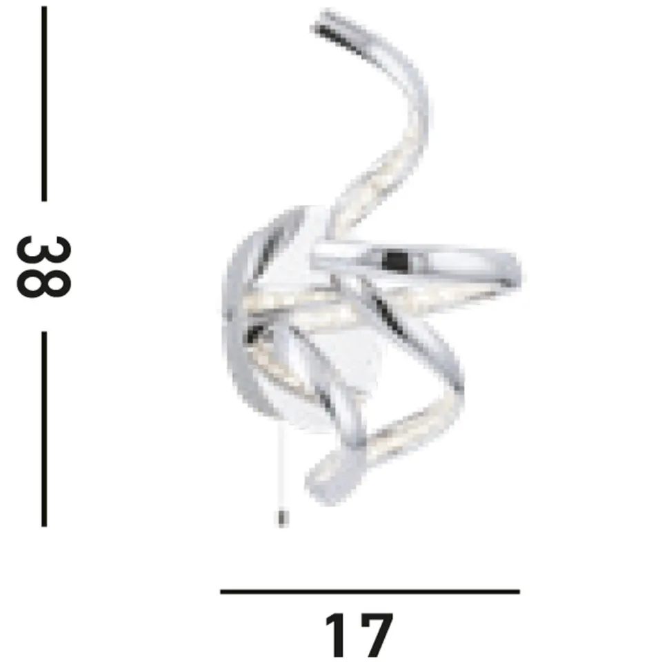 LED Wandlampe mit Zugschalter Metall Glas H:38 cm Chrom