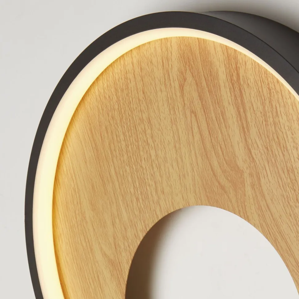 LED Wandlampe rund Ø 30 cm Schwarz Braun 3000 K