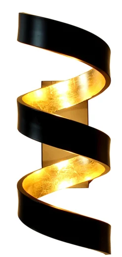 LED Wandlampe Spirale Schwarz Gold H:26 cm 3000 K 9 W