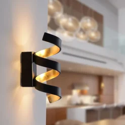 LED Wandlampe Spirale Schwarz Gold H:26 cm 3000 K 9 W