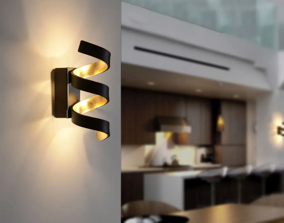 LED Wandlampe Spirale Schwarz Gold H:26 cm 3000 K 9 W
