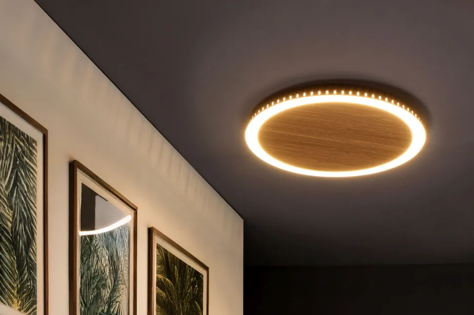 LED Wandleuchte Holz Schwarz rund Ø40 cm 3500 K dimmbar