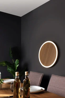 LED Wandleuchte Holz Schwarz rund Ø50 cm 3500 K dimmbar