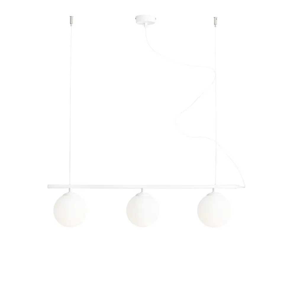 Längliche Hängelampe Glas Metall Weiß 3-flmg E14 80 cm