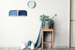 Längliche Hängelampe Stoff Schwarz Blau E27 L:70 cm