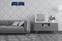 Längliche Hängeleuchte 2-flammig Stoff Schwarz Blau E27