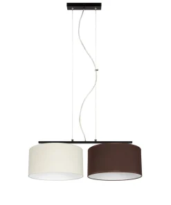 Längliche Hängeleuchte 2-flammig Stoff Ecru Braun E27