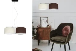 Längliche Hängeleuchte 2-flammig Stoff Ecru Braun E27