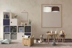 Längliche Hängeleuchte 2-flammig Stoff Ecru Braun E27