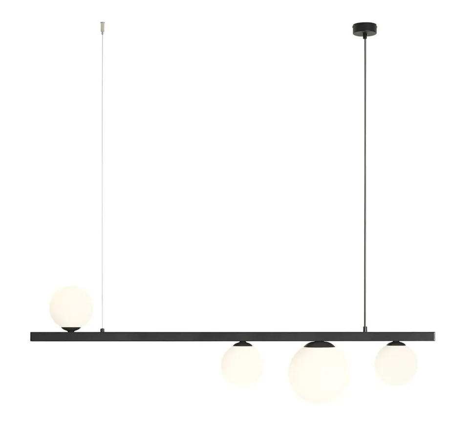 Längliche Pendelleuchte Schwarz Weiß Glas E27 131 cm