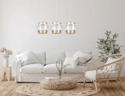 Längliche Pendelleuchte Stoff Metall E27 3-flmg 75 cm