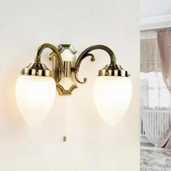 Längliche Wandleuchte mit Glasschirm Bronze farben