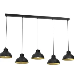 Loft Pendelleuchte Metall 125 cm XXL E27 Schwarz Gold