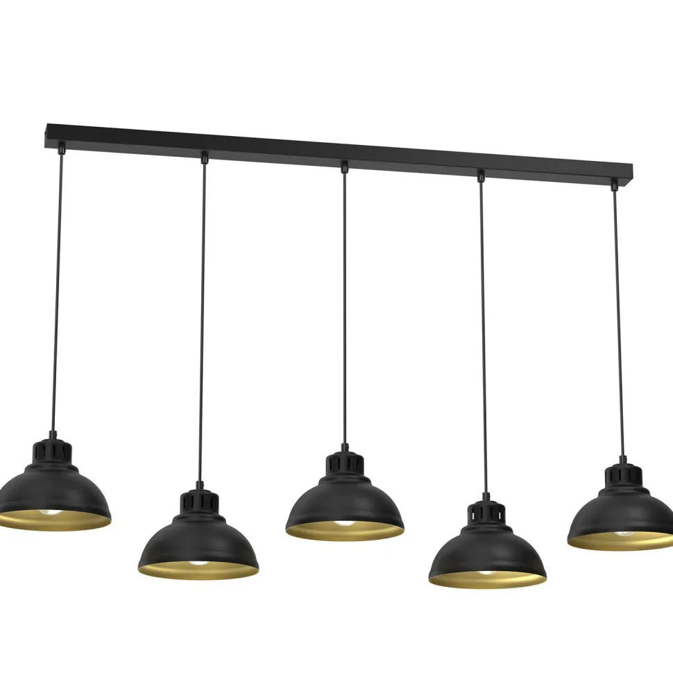 Loft Pendelleuchte Metall 125 cm XXL E27 Schwarz Gold