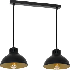 Loft Pendelleuchte Schwarz Gold Metall 65 cm E27 2-flmg